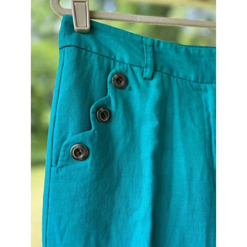 Zac & Rachel Turquoise Linen Cropped Pants | Nautical Button Detail | Capri
